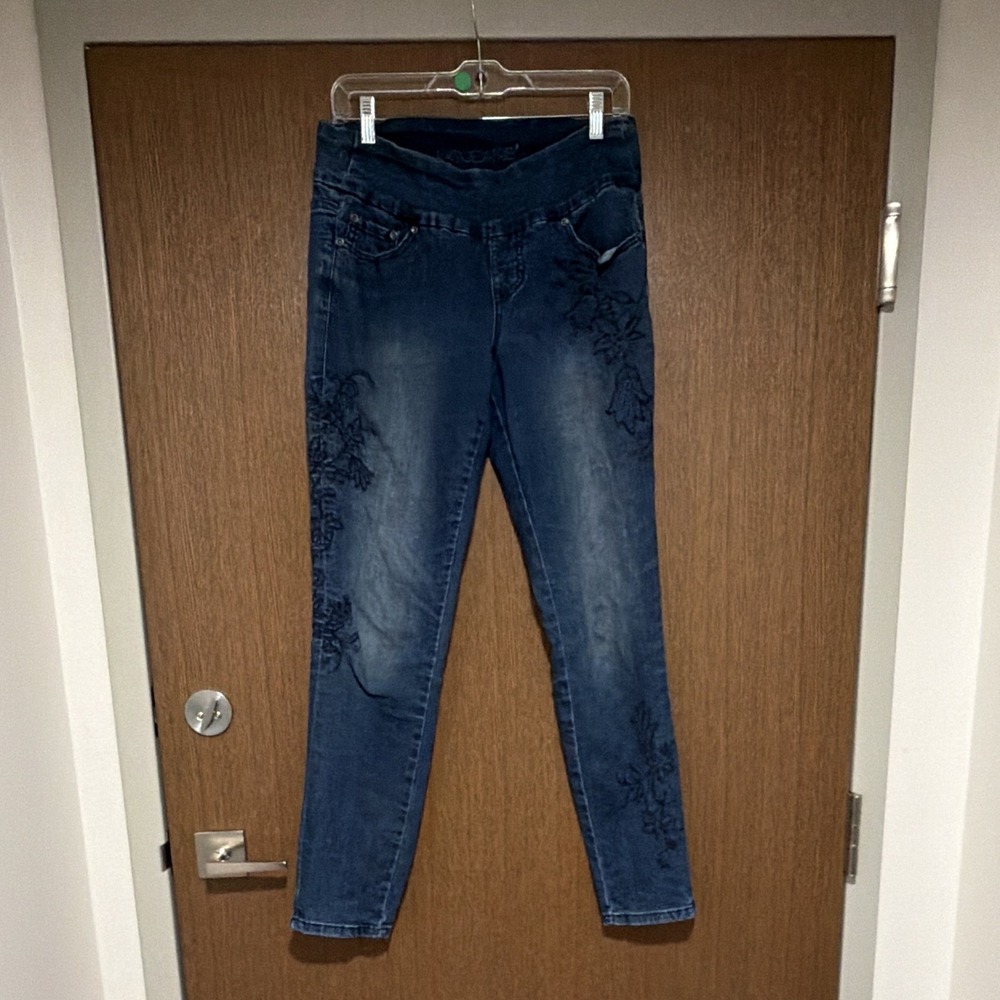 JAG Jeans Women's Mid Rise Skinny Medium Wash Blue Floral Embroidered 4/27